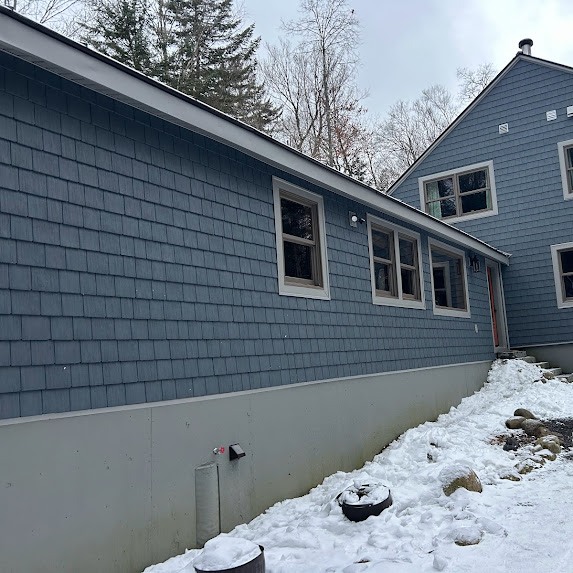 Blue Grey Siding Project, snow, remodeling