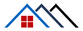 View New World Remodeling Logo, a Window and House, colors red, blue, and black